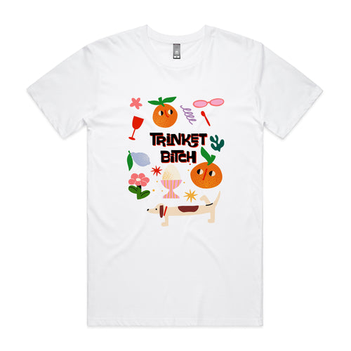 Trinket Bitch Tee by Lonely Kids Club. All clothing from our T-shirts to our shorts and hoodies are ethically made, and printed packed and shipped from Sydney.
