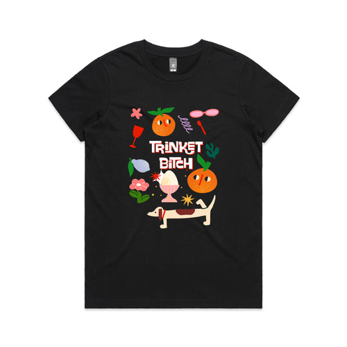 Trinket Bitch Tee by Lonely Kids Club. All clothing from our T-shirts to our shorts and hoodies are ethically made, and printed packed and shipped from Sydney.
