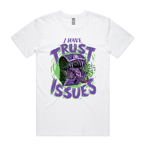Trust Issues Tee by Lonely Kids Club. All clothing from our T-shirts to our shorts and hoodies are ethically made, and printed packed and shipped from Sydney.
