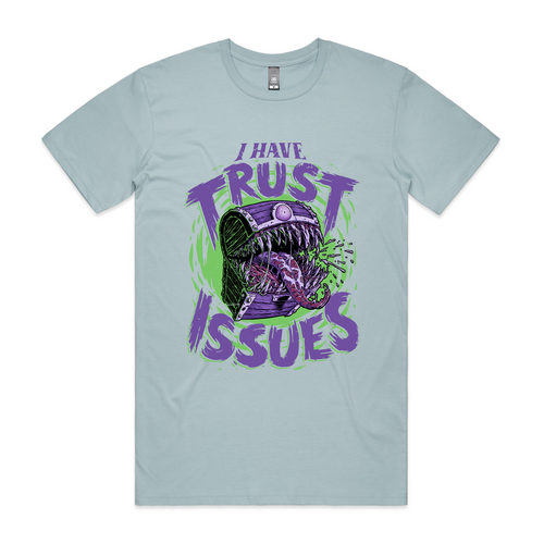 Trust Issues Tee by Lonely Kids Club. All clothing from our T-shirts to our shorts and hoodies are ethically made, and printed packed and shipped from Sydney.