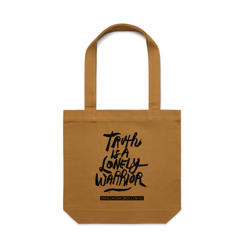 Truth Is A Lonely Warrior Tote by Lonely Kids Club. All clothing from our T-shirts to our shorts and hoodies are ethically made, and printed packed and shipped from Sydney.