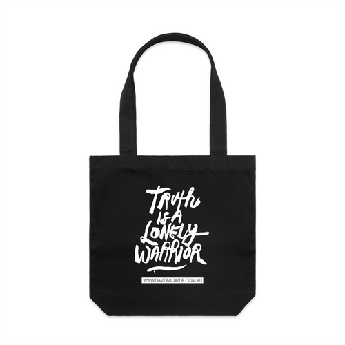 Truth Is A Lonely Warrior Tote by Lonely Kids Club. All clothing from our T-shirts to our shorts and hoodies are ethically made, and printed packed and shipped from Sydney.