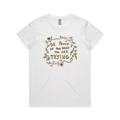 Trying Tee by Lonely Kids Club. All clothing from our T-shirts to our shorts and hoodies are ethically made, and printed packed and shipped from Sydney.