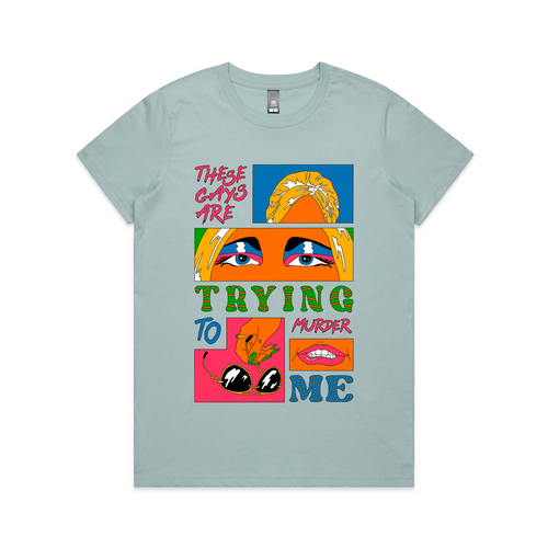 Trying To Murder Me Tee by Lonely Kids Club. All clothing from our T-shirts to our shorts and hoodies are ethically made, and printed packed and shipped from Sydney.