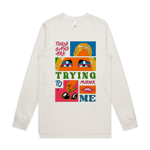Trying To Murder Me Tee by Lonely Kids Club. All clothing from our T-shirts to our shorts and hoodies are ethically made, and printed packed and shipped from Sydney.