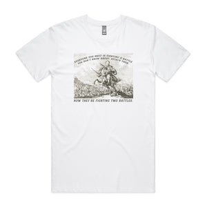 Two Battles by Lonely Kids Club. All clothing from our T-shirts to our shorts and hoodies are ethically made, and printed packed and shipped from Sydney.