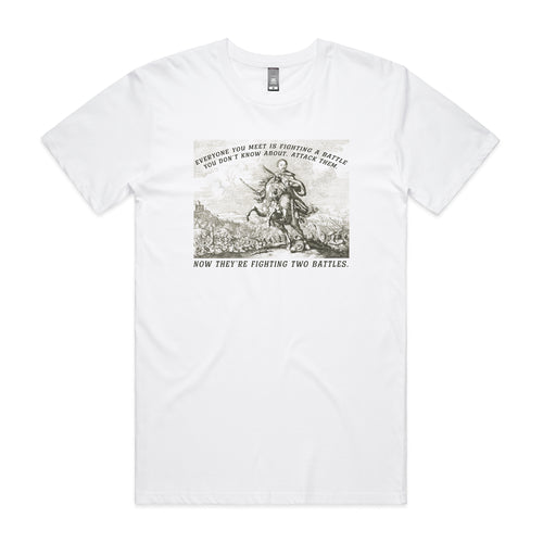 Two Battles by Lonely Kids Club. All clothing from our T-shirts to our shorts and hoodies are ethically made, and printed packed and shipped from Sydney.