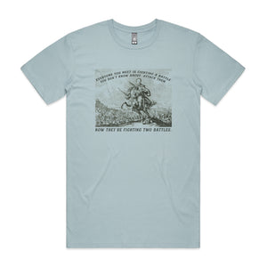 Two Battles by Lonely Kids Club. All clothing from our T-shirts to our shorts and hoodies are ethically made, and printed packed and shipped from Sydney.