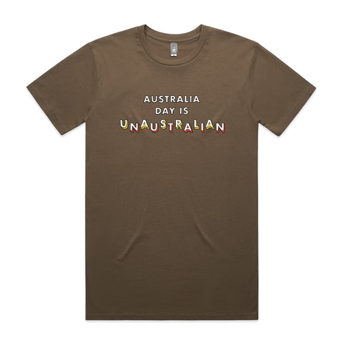 Unaustralian Charity Tee by Lonely Kids Club. All clothing from our T-shirts to our shorts and hoodies are ethically made, and printed packed and shipped from Sydney.