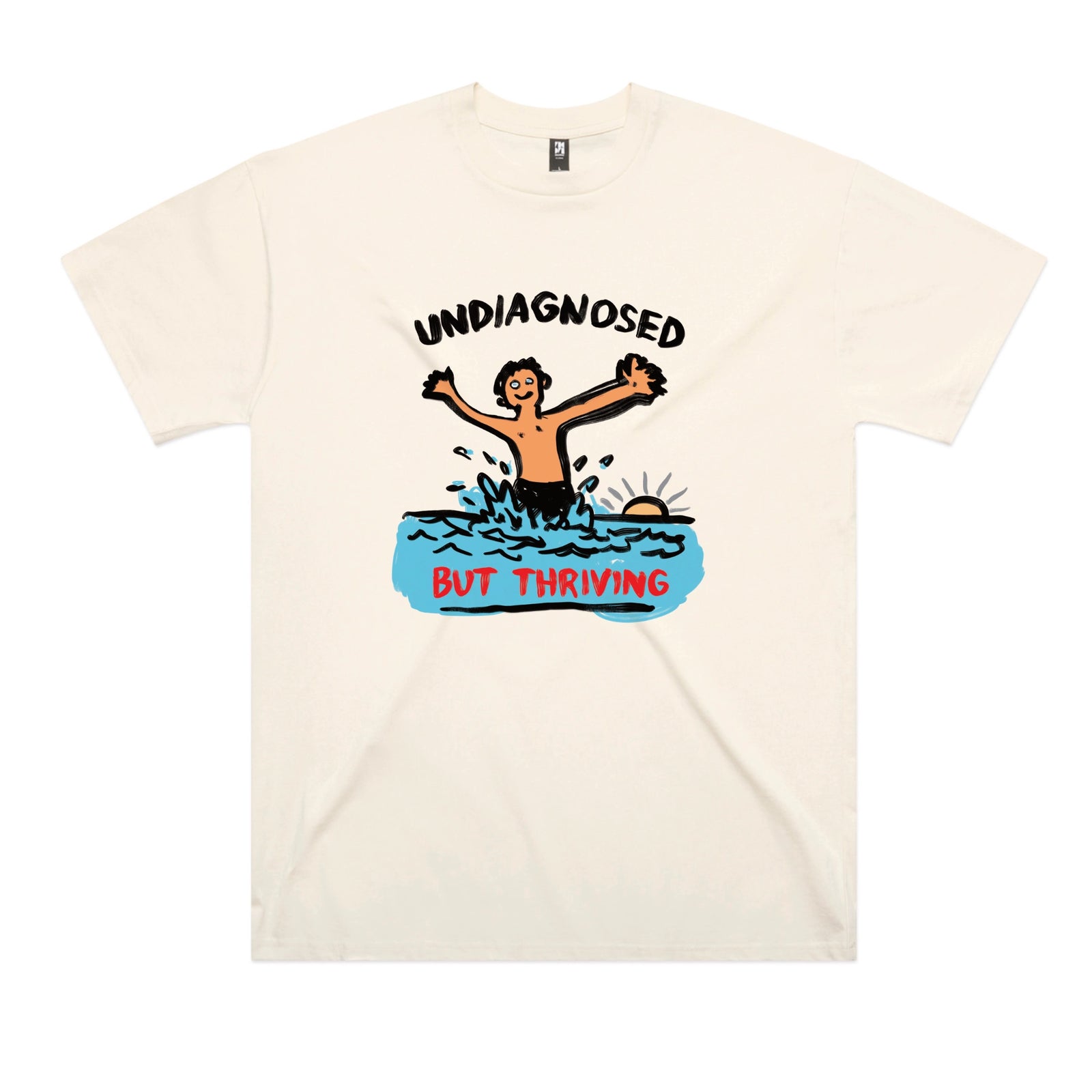 Ecru oversized t-shirt with Undiagnosed But Thriving graphic by Lonely Kids Club