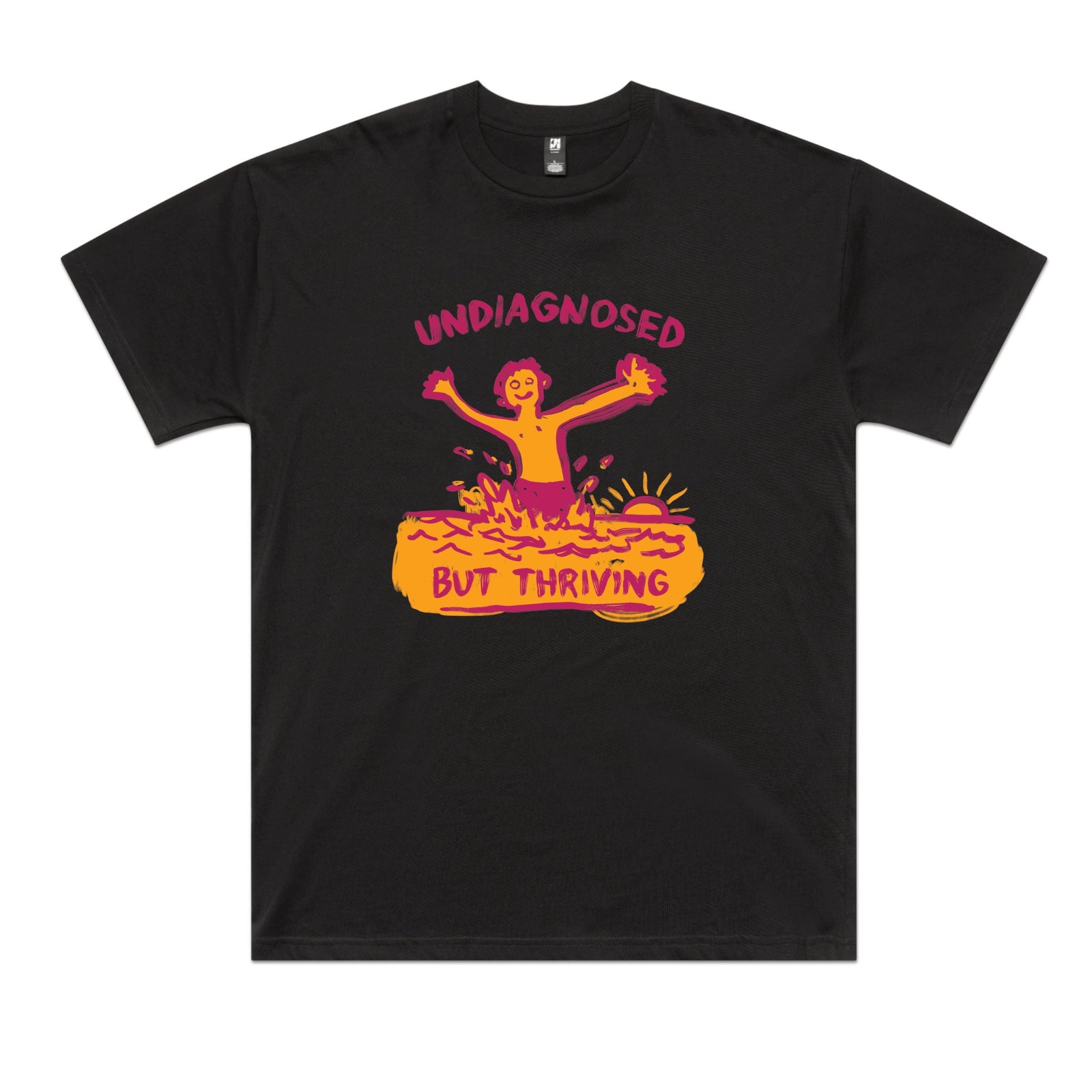 Black oversized t-shirt with Undiagnosed But Thriving graphic by Lonely Kids Club