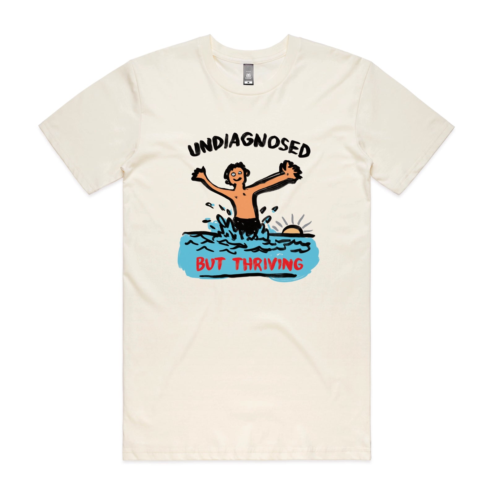 Ecru unisex t-shirt with Undiagnosed But Thriving graphic by Lonely Kids Club