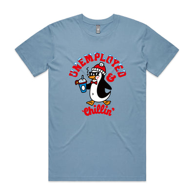 Unemployed & Chillin' Tee by Lonely Kids Club. All clothing from our T-shirts to our shorts and hoodies are ethically made, and printed packed and shipped from Sydney.