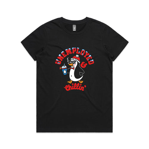 Unemployed & Chillin' Tee by Lonely Kids Club. All clothing from our T-shirts to our shorts and hoodies are ethically made, and printed packed and shipped from Sydney.