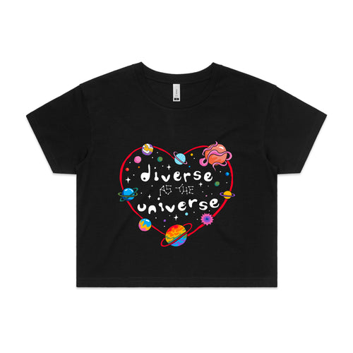 Diverse As The Universe Tee by Lonely Kids Club. All clothing from our T-shirts to our shorts and hoodies are ethically made, and printed packed and shipped from Sydney.