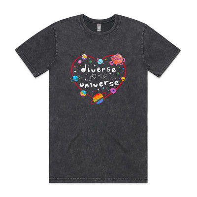 Diverse As The Universe Tee by Lonely Kids Club. All clothing from our T-shirts to our shorts and hoodies are ethically made, and printed packed and shipped from Sydney.