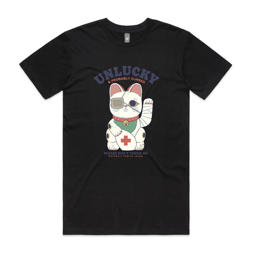 Unlucky Cat Tee by Lonely Kids Club. All clothing from our T-shirts to our shorts and hoodies are ethically made, and printed packed and shipped from Sydney.