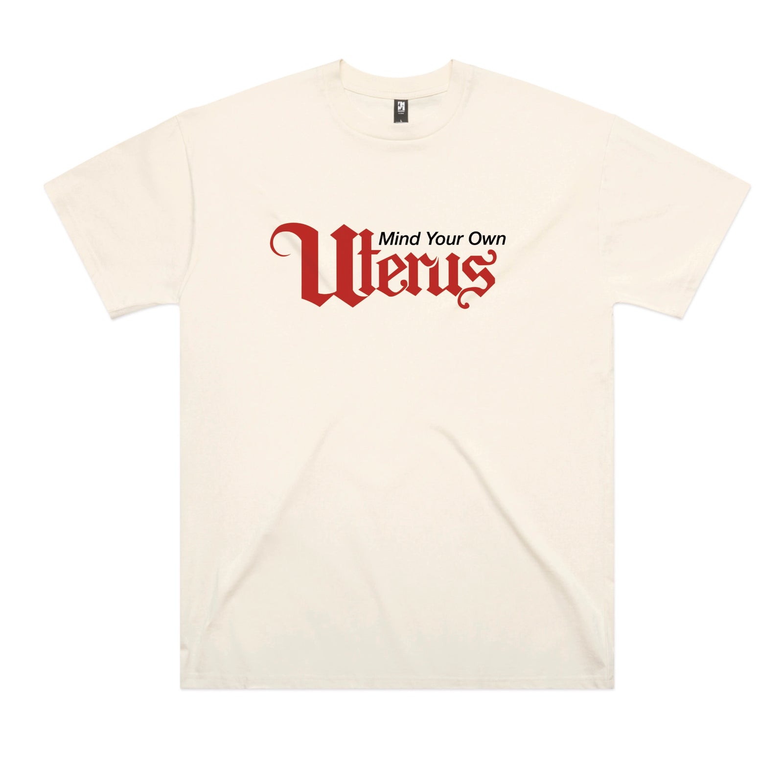 Ecru oversized t-shirt with Mind Your Own Uterus graphic by Lonely Kids Club
