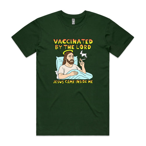 Vaccinated By The Lord Tee by Lonely Kids Club. All clothing from our T-shirts to our shorts and hoodies are ethically made, and printed packed and shipped from Sydney.