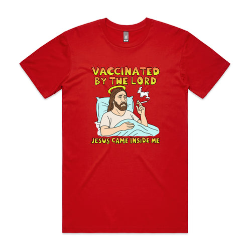Vaccinated By The Lord Tee by Lonely Kids Club. All clothing from our T-shirts to our shorts and hoodies are ethically made, and printed packed and shipped from Sydney.