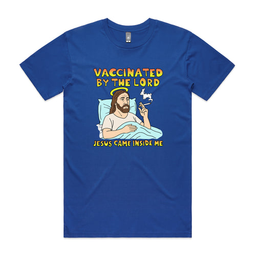 Vaccinated By The Lord Tee by Lonely Kids Club. All clothing from our T-shirts to our shorts and hoodies are ethically made, and printed packed and shipped from Sydney.