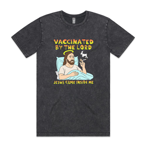 Vaccinated By The Lord Tee by Lonely Kids Club. All clothing from our T-shirts to our shorts and hoodies are ethically made, and printed packed and shipped from Sydney.
