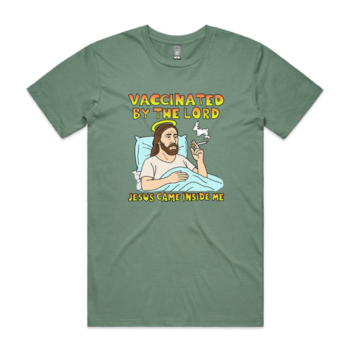 Vaccinated By The Lord Tee by Lonely Kids Club. All clothing from our T-shirts to our shorts and hoodies are ethically made, and printed packed and shipped from Sydney.
