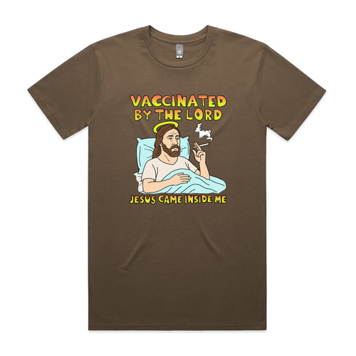 Vaccinated By The Lord Tee by Lonely Kids Club. All clothing from our T-shirts to our shorts and hoodies are ethically made, and printed packed and shipped from Sydney.