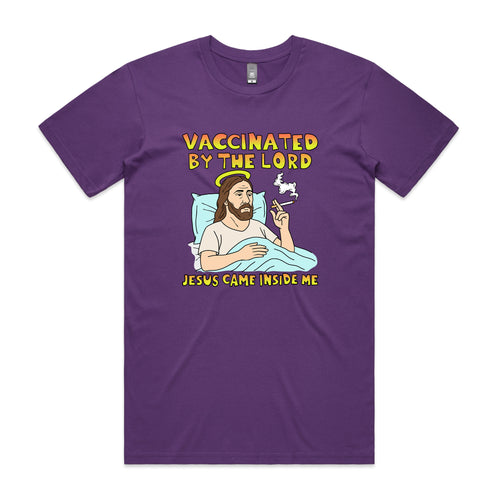 Vaccinated By The Lord Tee by Lonely Kids Club. All clothing from our T-shirts to our shorts and hoodies are ethically made, and printed packed and shipped from Sydney.