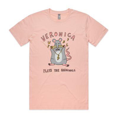 Veronica Plays The Harmonica Tee by Lonely Kids Club. All clothing from our T-shirts to our shorts and hoodies are ethically made, and printed packed and shipped from Sydney.