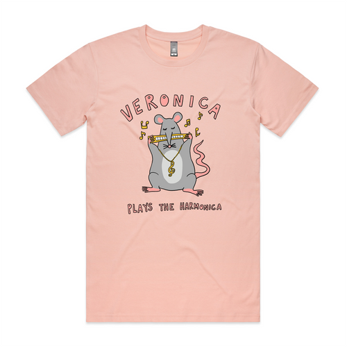 Veronica Plays The Harmonica Tee by Lonely Kids Club. All clothing from our T-shirts to our shorts and hoodies are ethically made, and printed packed and shipped from Sydney.