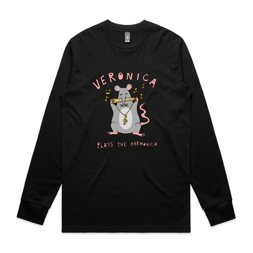 Veronica Plays The Harmonica Tee by Lonely Kids Club. All clothing from our T-shirts to our shorts and hoodies are ethically made, and printed packed and shipped from Sydney.