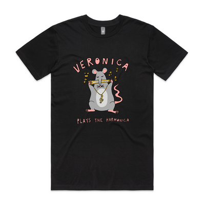 Veronica Plays The Harmonica Tee by Lonely Kids Club. All clothing from our T-shirts to our shorts and hoodies are ethically made, and printed packed and shipped from Sydney.