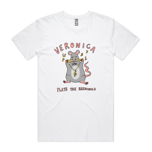 Veronica Plays The Harmonica Tee by Lonely Kids Club. All clothing from our T-shirts to our shorts and hoodies are ethically made, and printed packed and shipped from Sydney.
