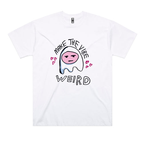 Make The Vibe Weird Tee by Lonely Kids Club. All clothing from our T-shirts to our shorts and hoodies are ethically made, and printed packed and shipped from Sydney.