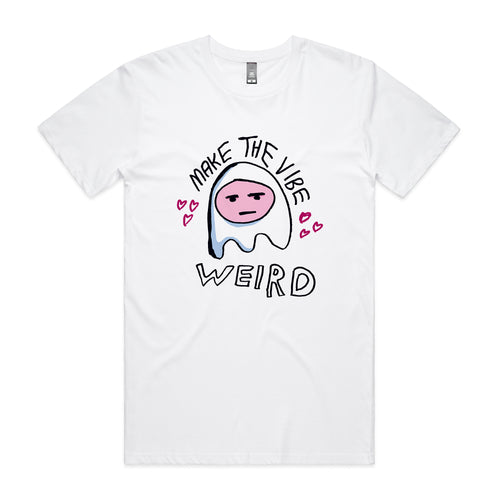 Make The Vibe Weird Tee by Lonely Kids Club. All clothing from our T-shirts to our shorts and hoodies are ethically made, and printed packed and shipped from Sydney.