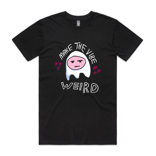 Make The Vibe Weird Tee by Lonely Kids Club. All clothing from our T-shirts to our shorts and hoodies are ethically made, and printed packed and shipped from Sydney.