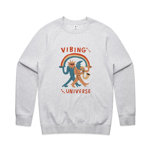 Vibing With The Universe Jumper by Lonely Kids Club. All clothing from our T-shirts to our shorts and hoodies are ethically made, and printed packed and shipped from Sydney.