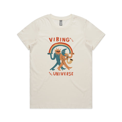 Vibing With The Universe Tee by Lonely Kids Club. All clothing from our T-shirts to our shorts and hoodies are ethically made, and printed packed and shipped from Sydney.