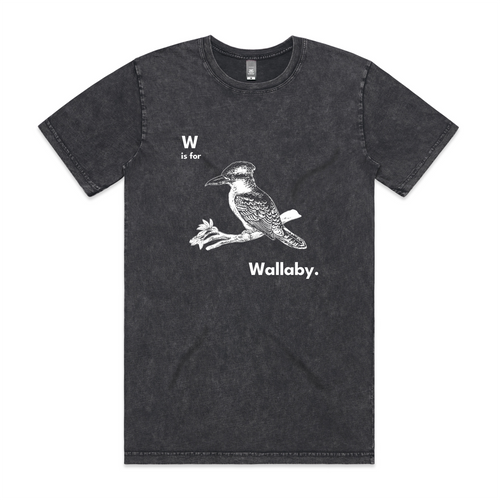 W Is For Wallaby Tee by Lonely Kids Club. All clothing from our T-shirts to our shorts and hoodies are ethically made, and printed packed and shipped from Sydney.