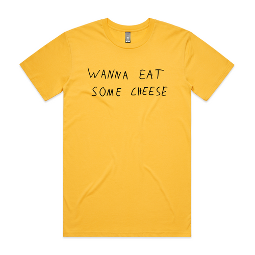 Wanna Eat Some Cheese Tee by Lonely Kids Club. All clothing from our T-shirts to our shorts and hoodies are ethically made, and printed packed and shipped from Sydney.