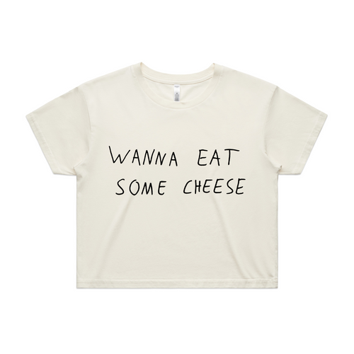 Wanna Eat Some Cheese Tee by Lonely Kids Club. All clothing from our T-shirts to our shorts and hoodies are ethically made, and printed packed and shipped from Sydney.