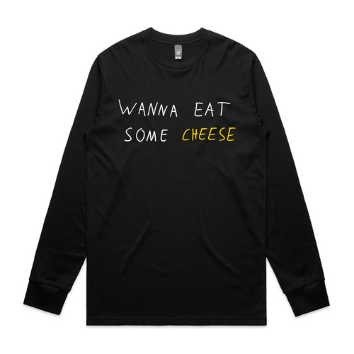 Wanna Eat Some Cheese Tee by Lonely Kids Club. All clothing from our T-shirts to our shorts and hoodies are ethically made, and printed packed and shipped from Sydney.