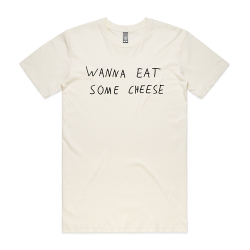 Wanna Eat Some Cheese Tee by Lonely Kids Club. All clothing from our T-shirts to our shorts and hoodies are ethically made, and printed packed and shipped from Sydney.