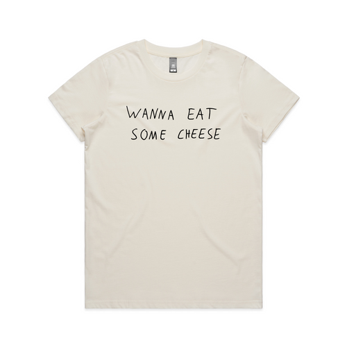 Wanna Eat Some Cheese Tee by Lonely Kids Club. All clothing from our T-shirts to our shorts and hoodies are ethically made, and printed packed and shipped from Sydney.