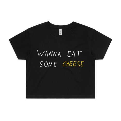 Wanna Eat Some Cheese Tee by Lonely Kids Club. All clothing from our T-shirts to our shorts and hoodies are ethically made, and printed packed and shipped from Sydney.