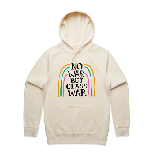 No War But Class War Hoodie by Lonely Kids Club. All clothing from our T-shirts to our shorts and hoodies are ethically made, and printed packed and shipped from Sydney.