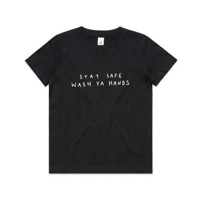 Wash Ya Hands Kids Tee by Lonely Kids Club. All clothing from our T-shirts to our shorts and hoodies are ethically made, and printed packed and shipped from Sydney.