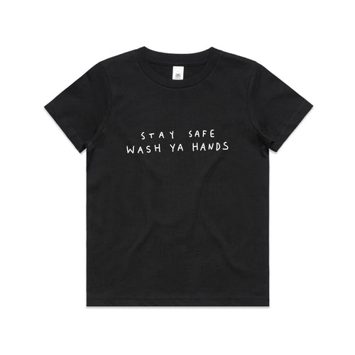 Wash Ya Hands Kids Tee by Lonely Kids Club. All clothing from our T-shirts to our shorts and hoodies are ethically made, and printed packed and shipped from Sydney.