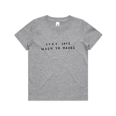 Wash Ya Hands Kids Tee by Lonely Kids Club. All clothing from our T-shirts to our shorts and hoodies are ethically made, and printed packed and shipped from Sydney.